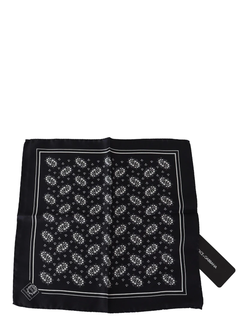 Black Patterned Square Scarf  Silk  Handkerchief