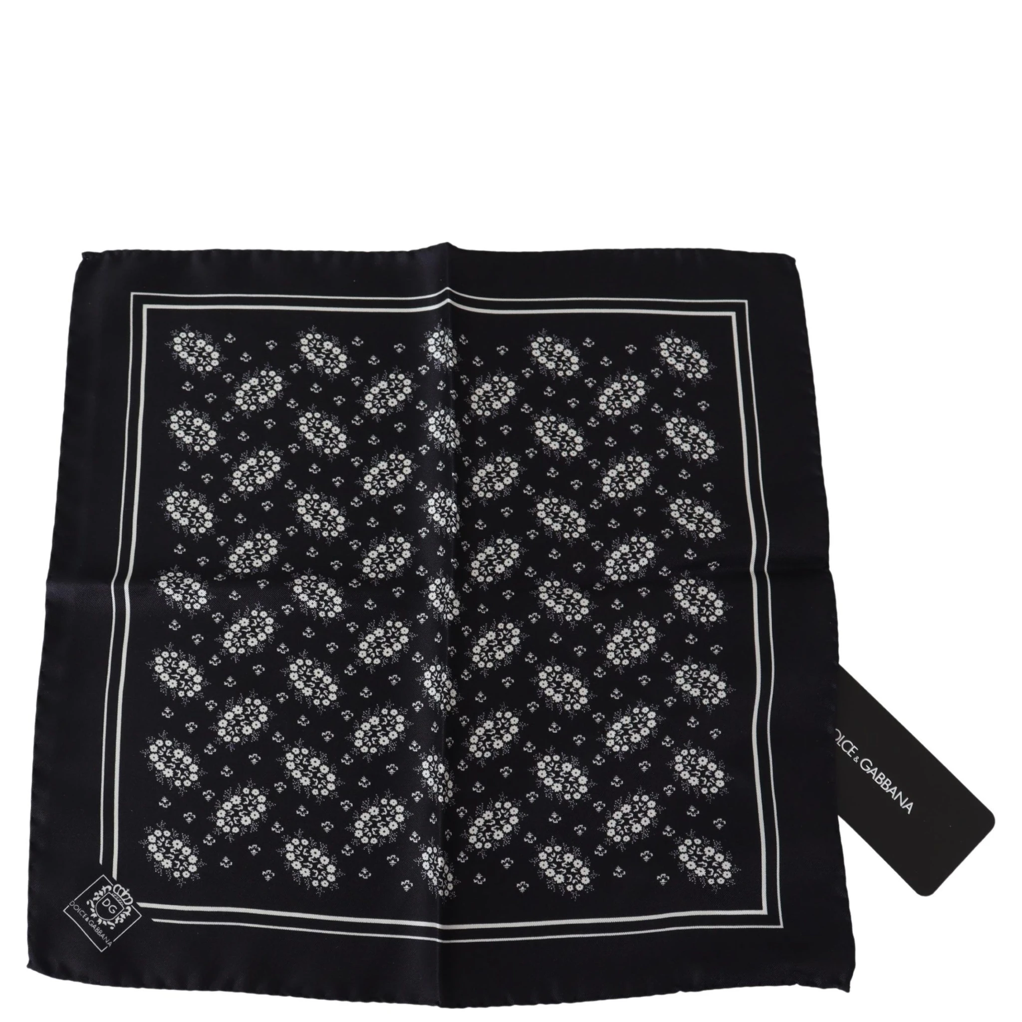 Black Patterned Square Scarf  Silk  Handkerchief
