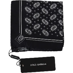 Black Patterned Square Scarf  Silk  Handkerchief