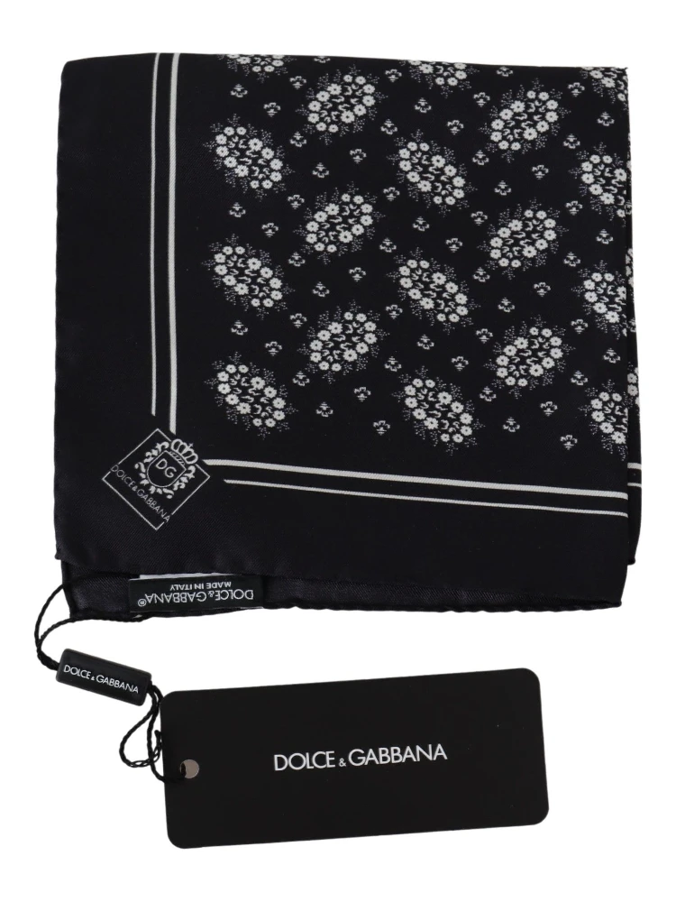 Black Patterned Square Scarf  Silk  Handkerchief alternative