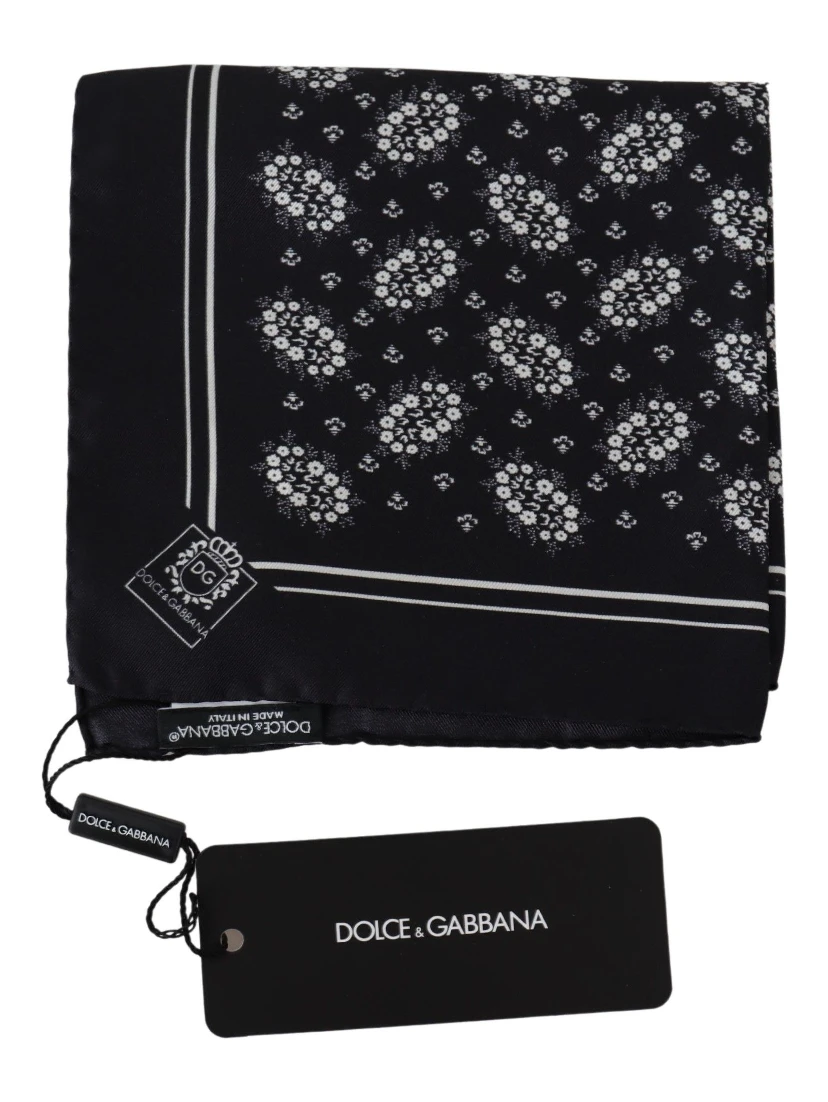 Black Patterned Square Scarf  Silk  Handkerchief