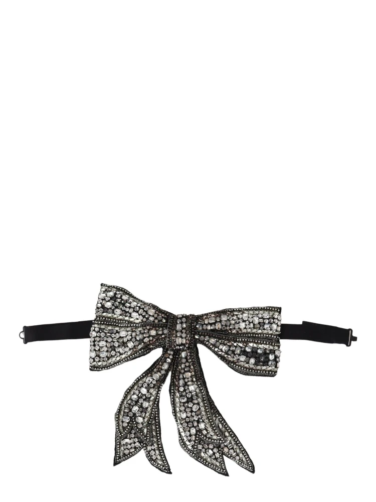 Silver Crystal Beaded Sequined Catwalk Necklace Bowtie