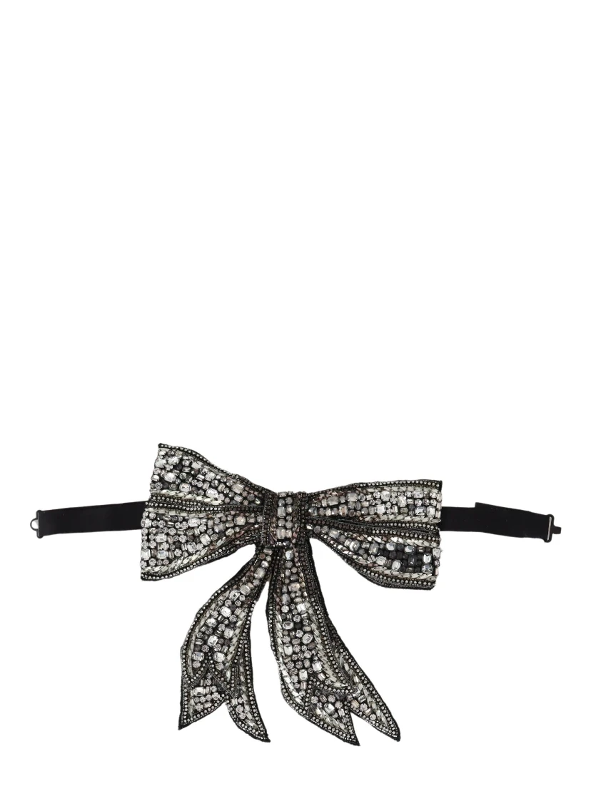 Silver Crystal Beaded Sequined Catwalk Necklace Bowtie