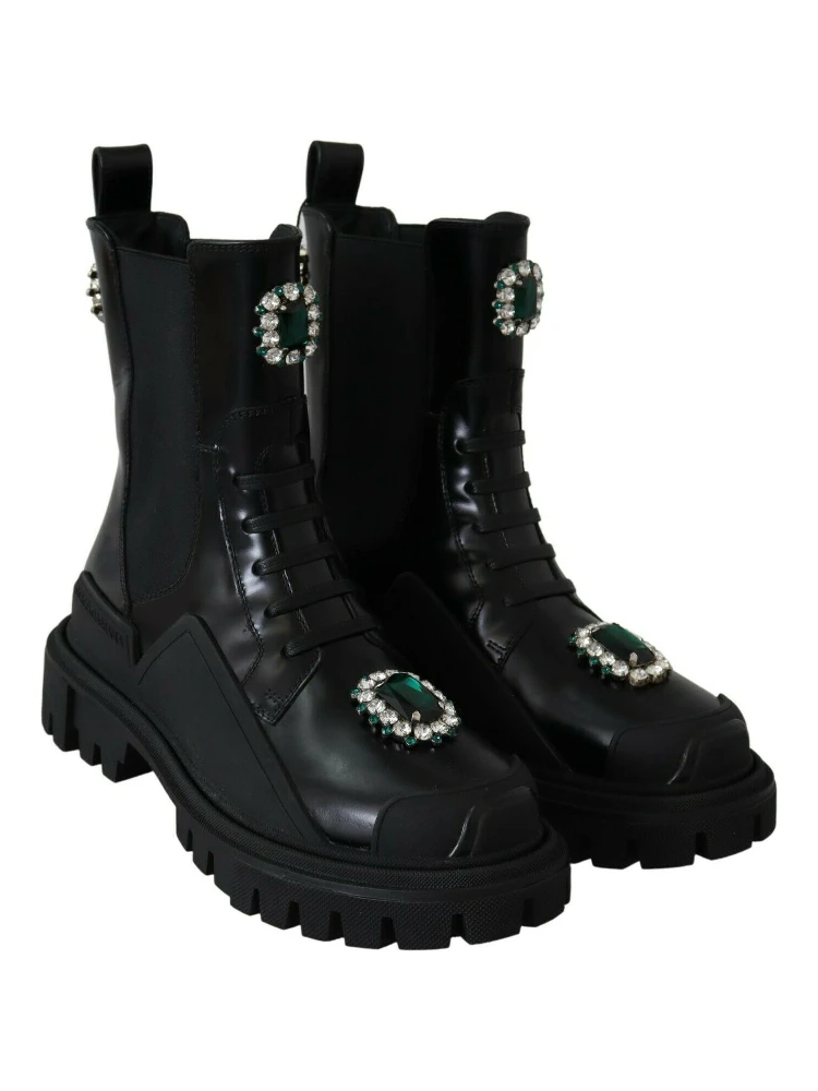 Black Leather Crystal Combat Boots alternative