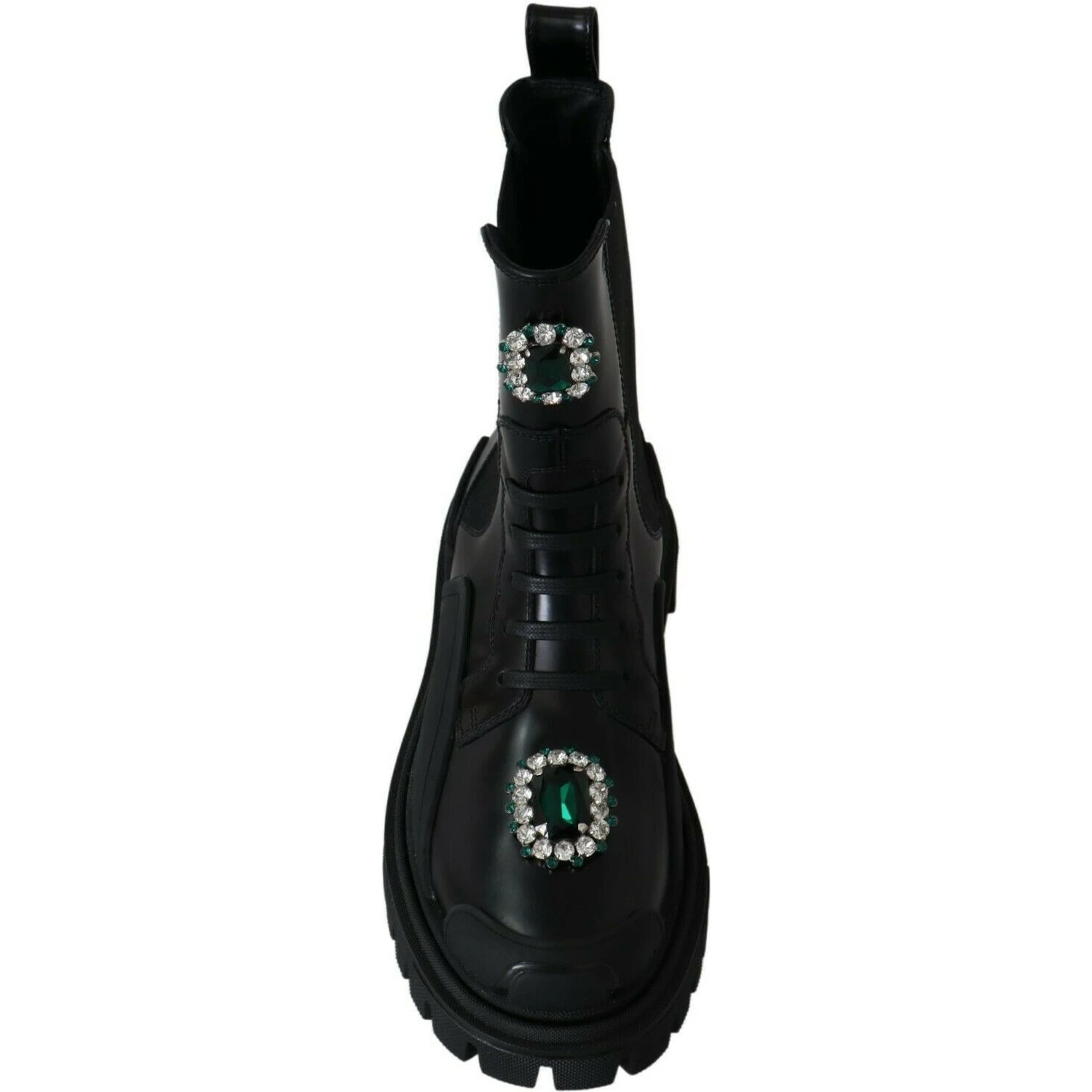 Black Leather Crystal Combat Boots