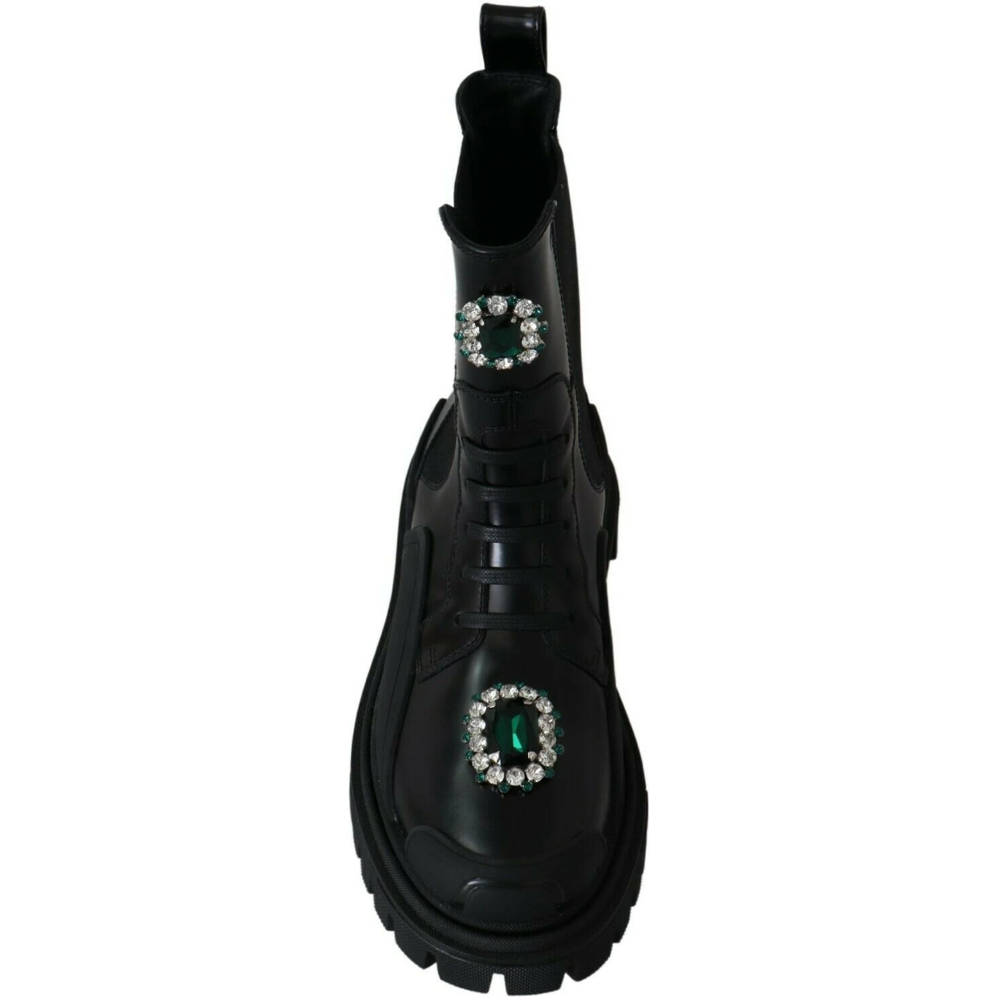 Black Leather Crystal Combat Boots
