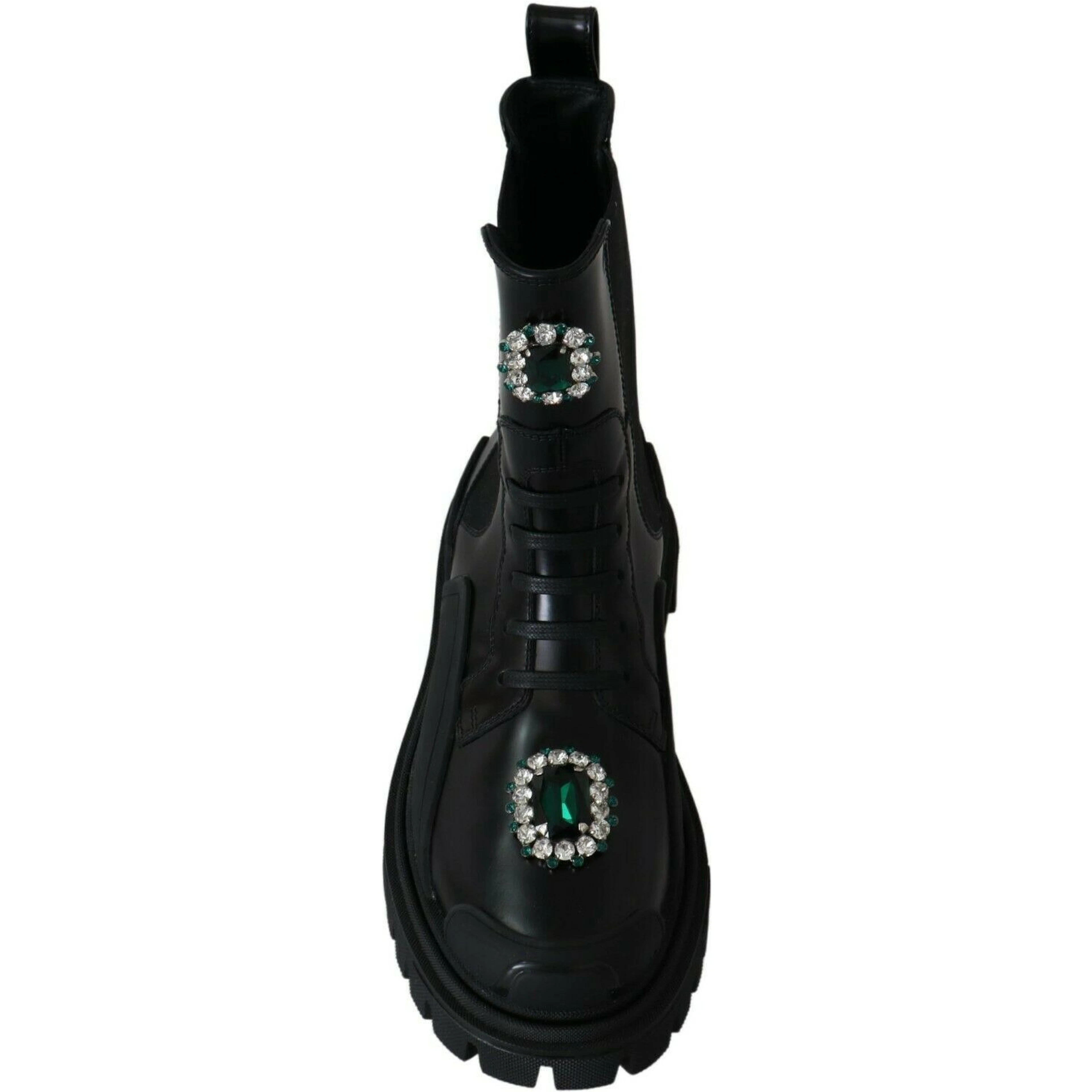 Black Leather Crystal Combat Boots