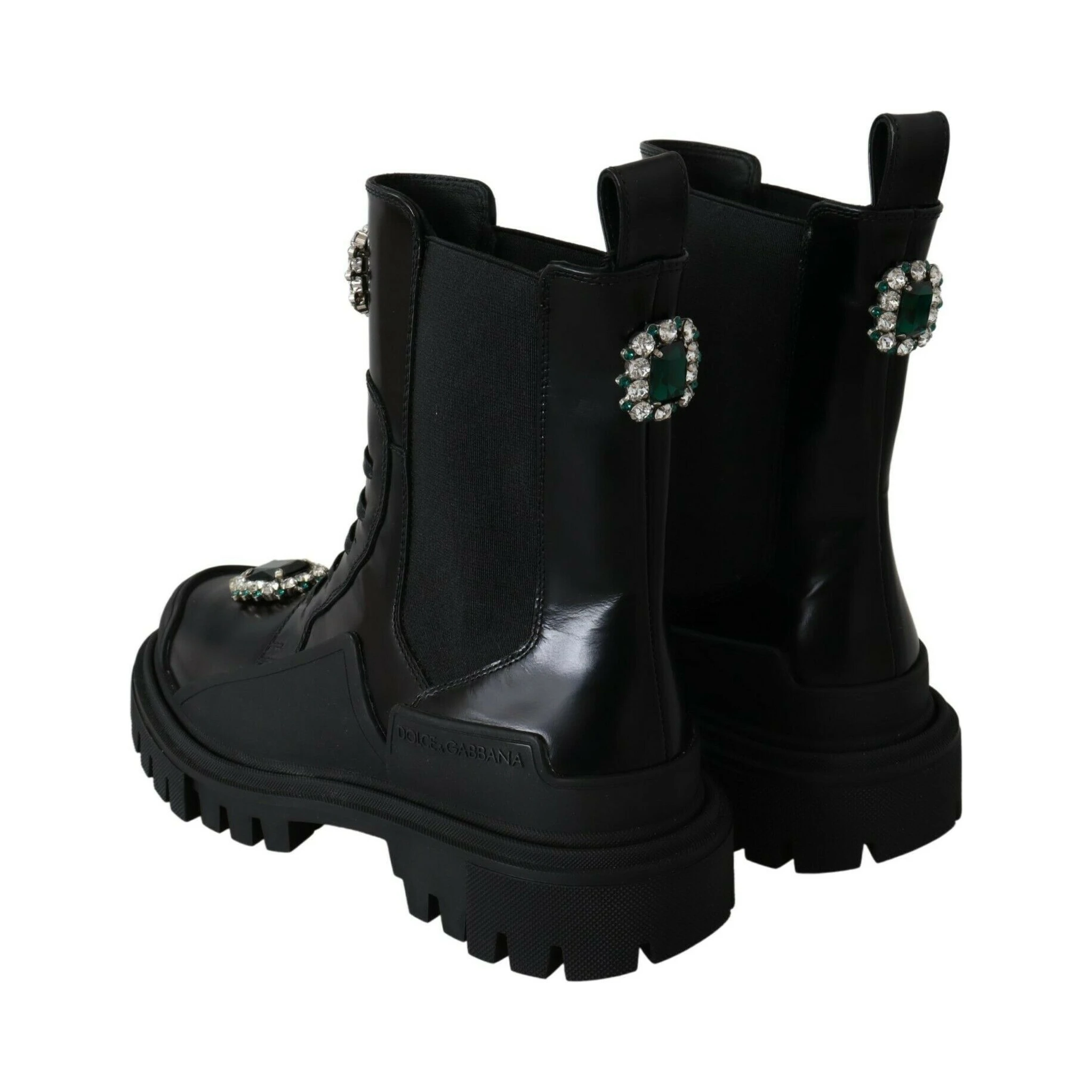 Black Leather Crystal Combat Boots
