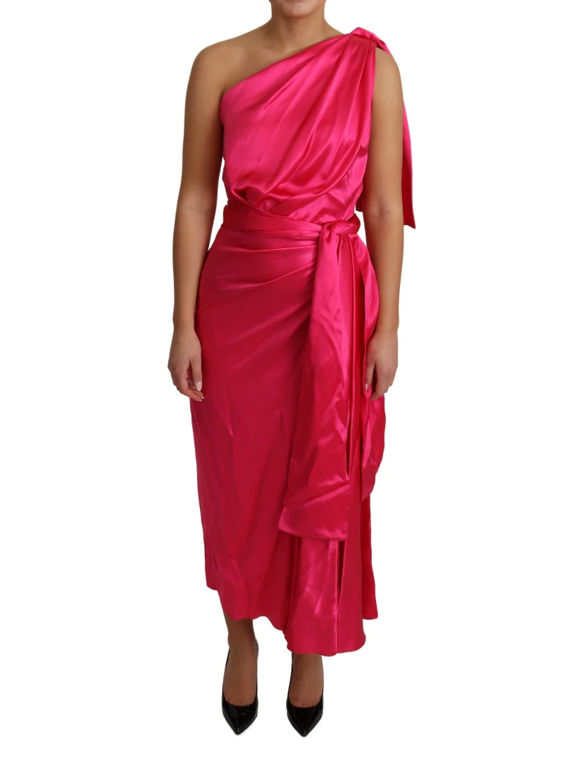 Dress Pink Fitted Cut One Shoulder Midi Dress