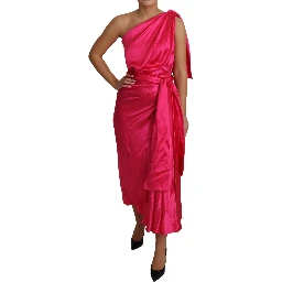 Dress Pink Fitted Cut One Shoulder Midi Dress