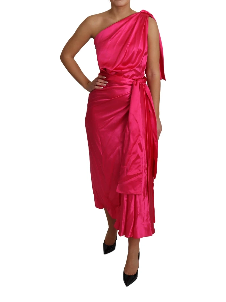 Dress Pink Fitted Cut One Shoulder Midi Dress alternative