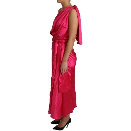Dress Pink Fitted Cut One Shoulder Midi Dress