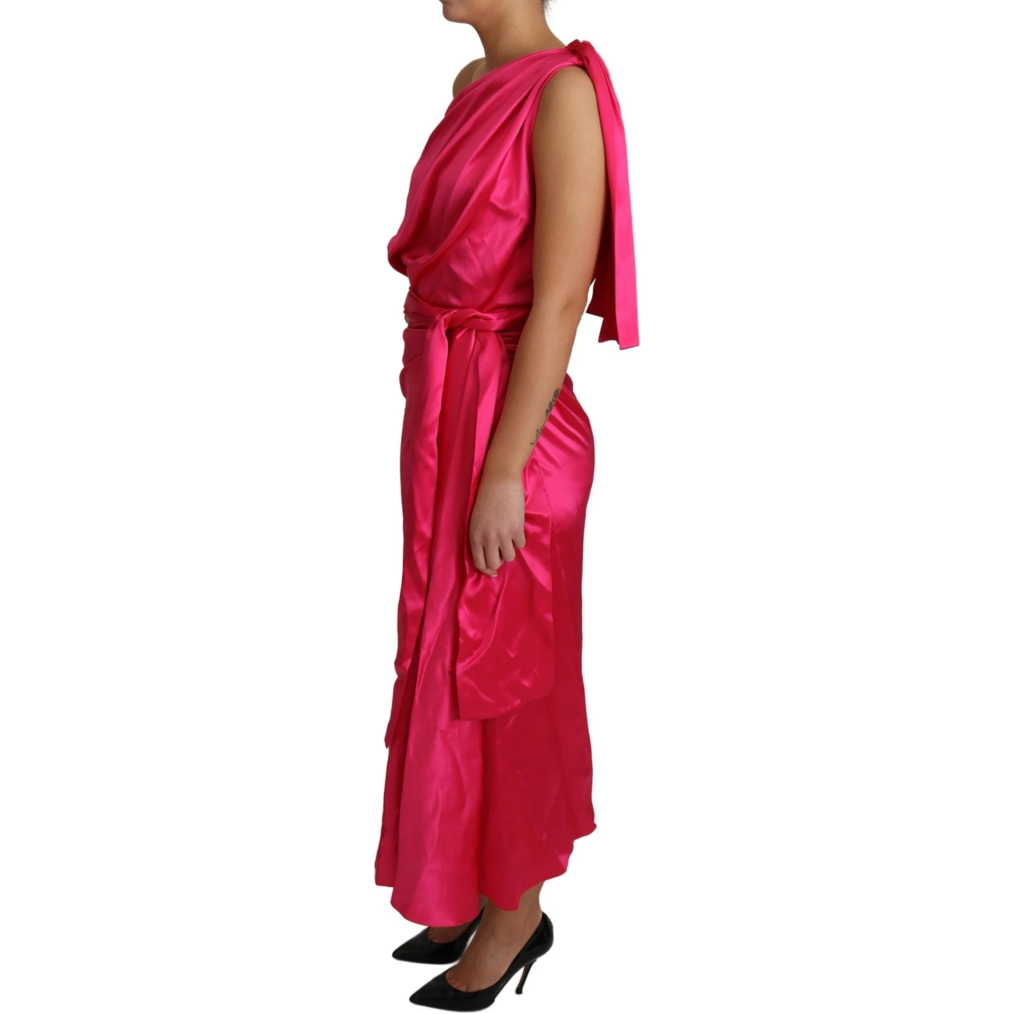 Dress Pink Fitted Cut One Shoulder Midi Dress