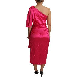 Dress Pink Fitted Cut One Shoulder Midi Dress