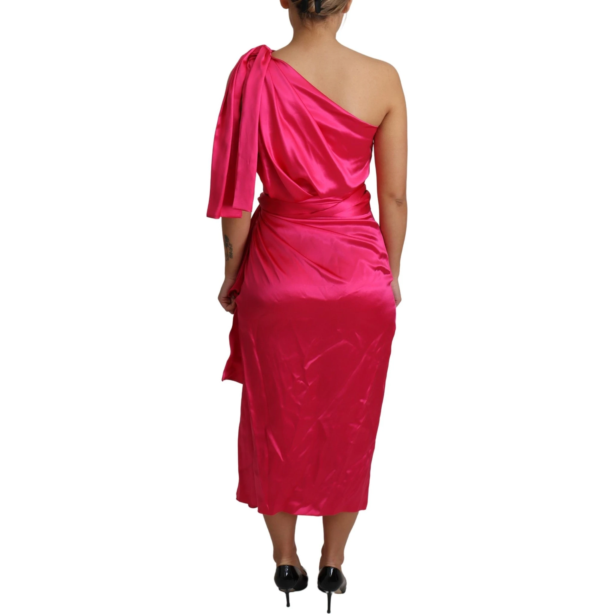 Dress Pink Fitted Cut One Shoulder Midi Dress