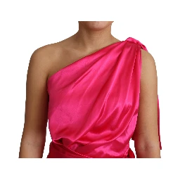 Dress Pink Fitted Cut One Shoulder Midi Dress