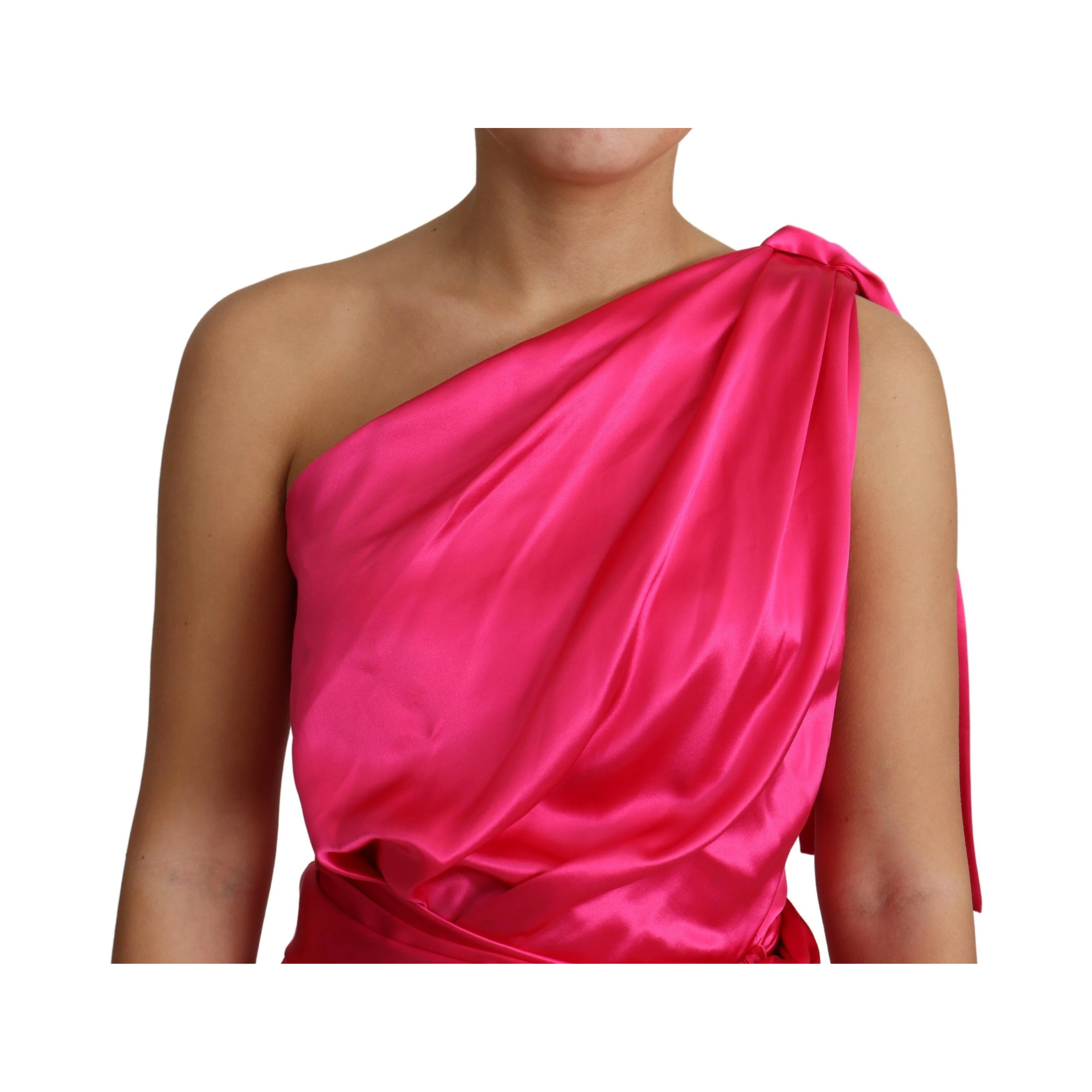 Dress Pink Fitted Cut One Shoulder Midi Dress