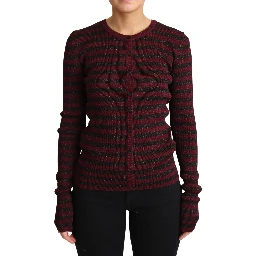 Black Red Striped Viscose Cardigan Sweater