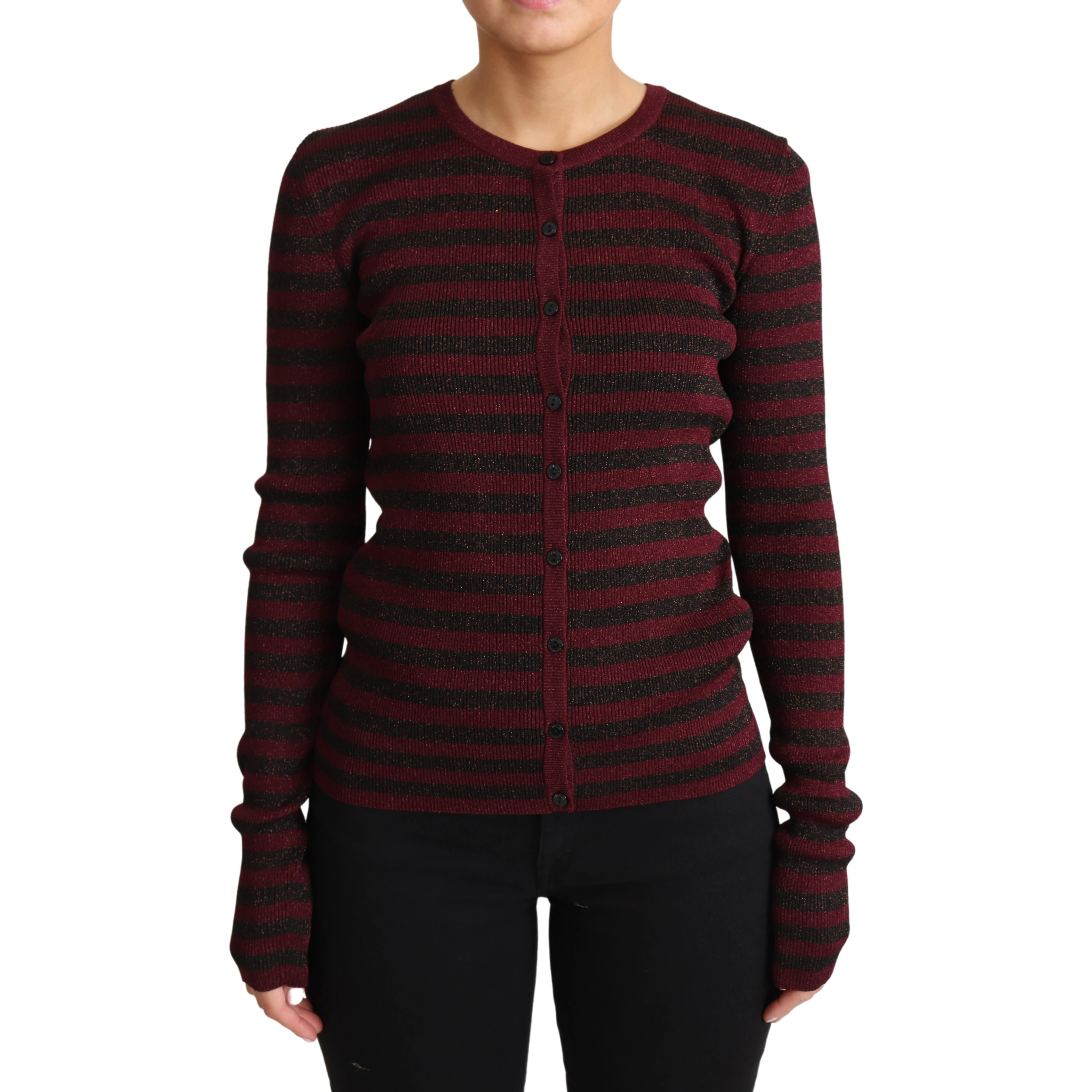 Black Red Striped Viscose Cardigan Sweater