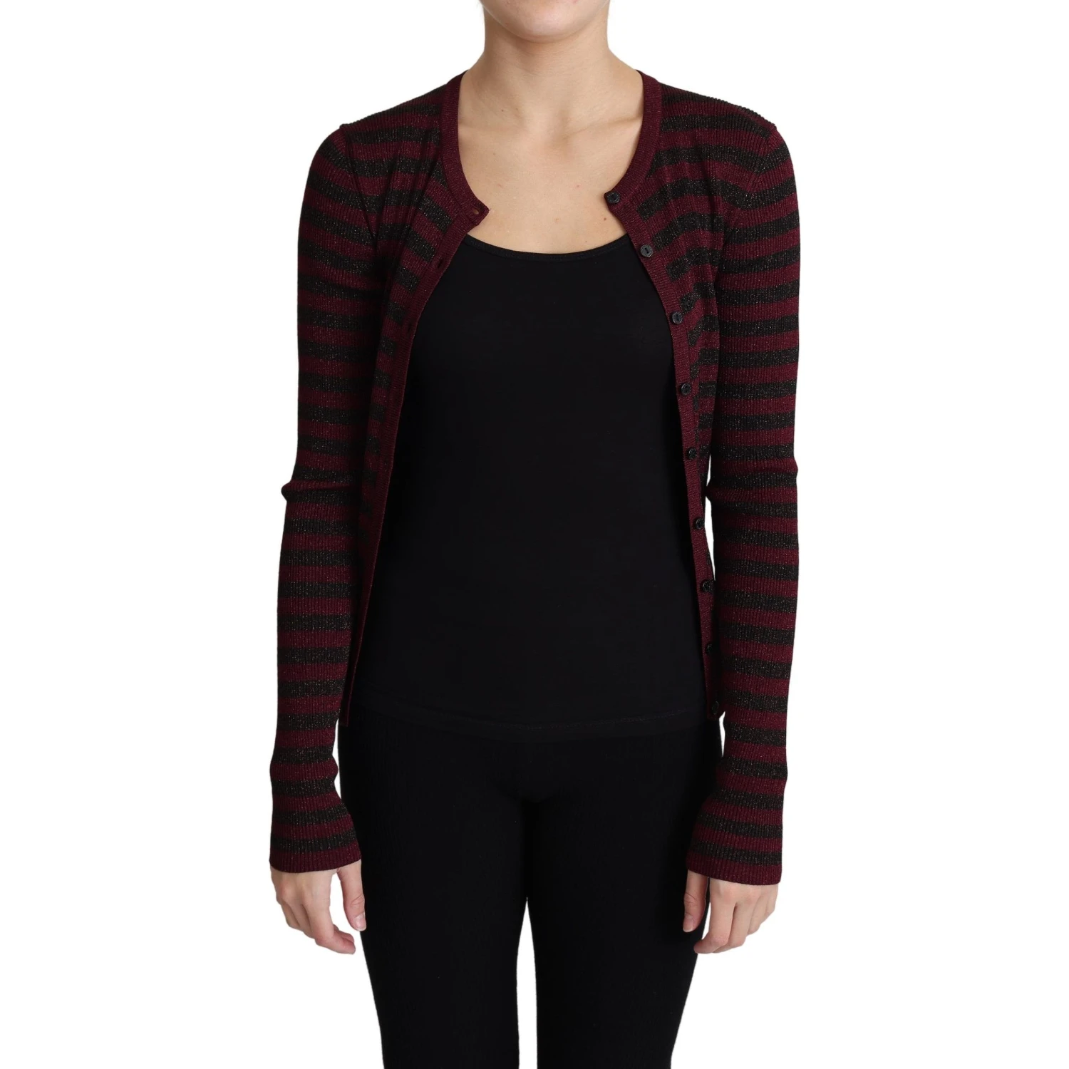 Black Red Striped Viscose Cardigan Sweater