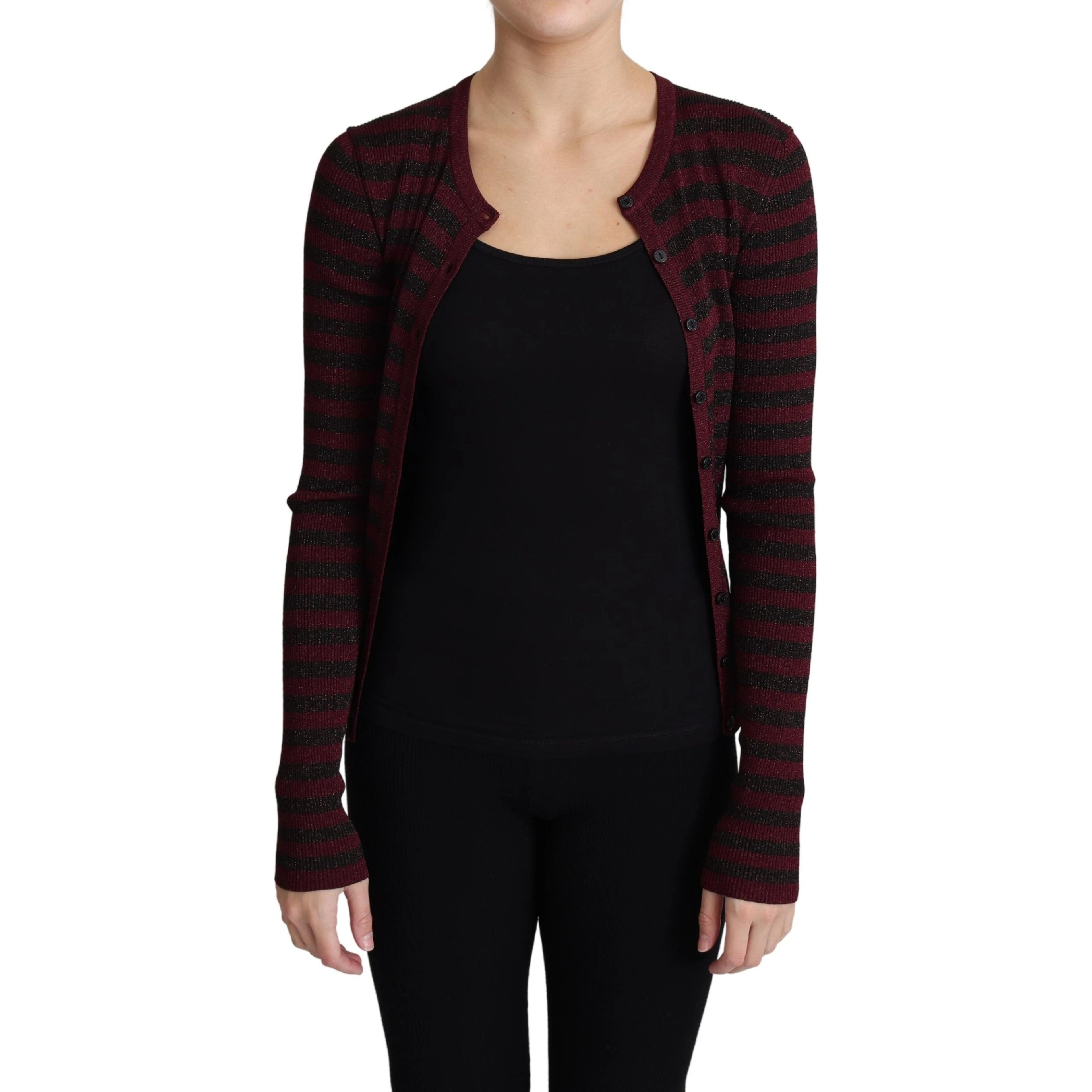 Black Red Striped Viscose Cardigan Sweater