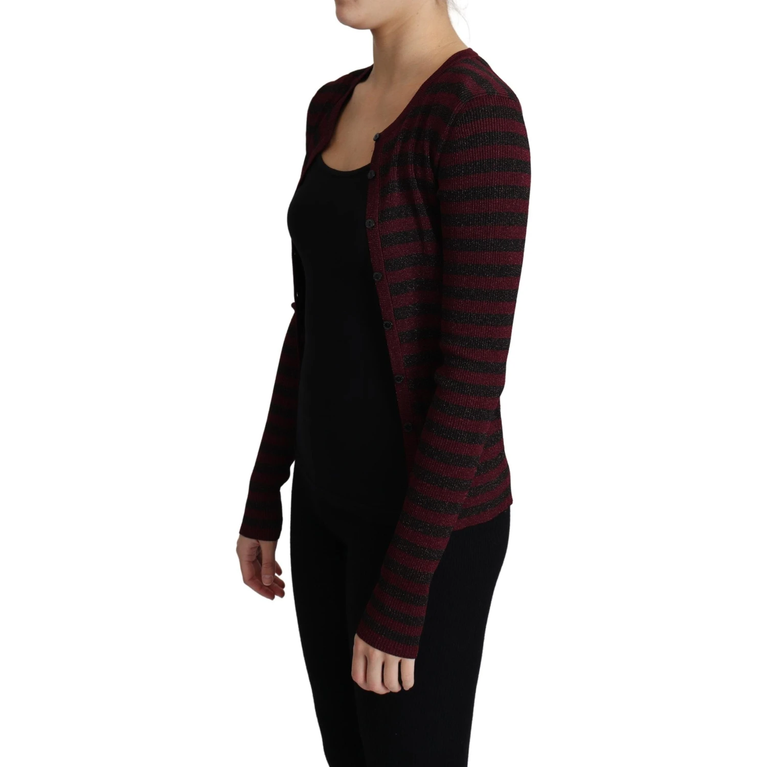 Black Red Striped Viscose Cardigan Sweater