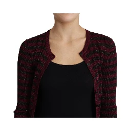 Black Red Striped Viscose Cardigan Sweater
