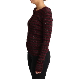 Black Red Striped Viscose Cardigan Sweater