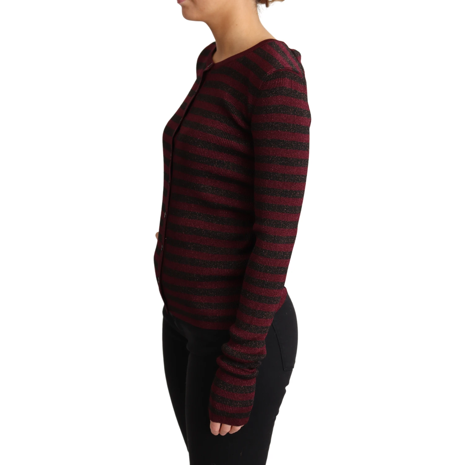 Black Red Striped Viscose Cardigan Sweater
