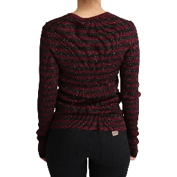 Black Red Striped Viscose Cardigan Sweater