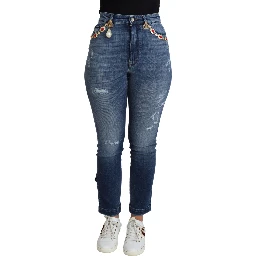 Blue Embellished Skinny Trouser Cotton Jeans