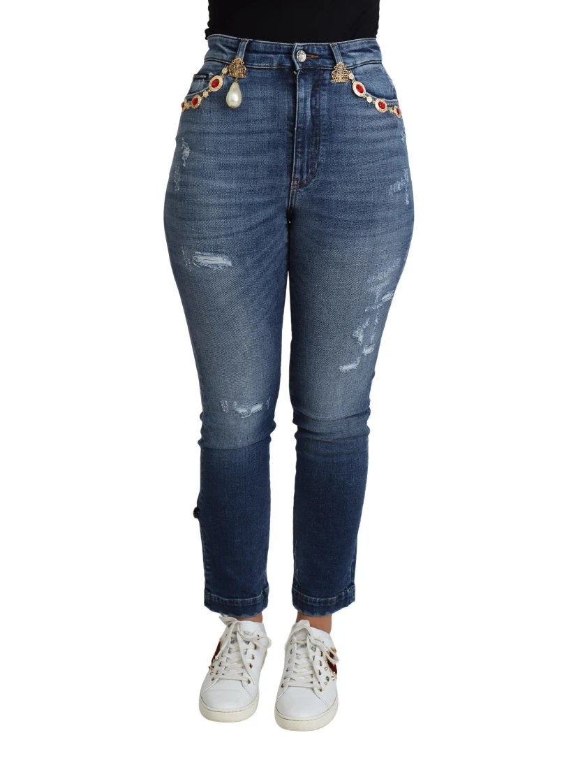 Blue Embellished Skinny Trouser Cotton Jeans