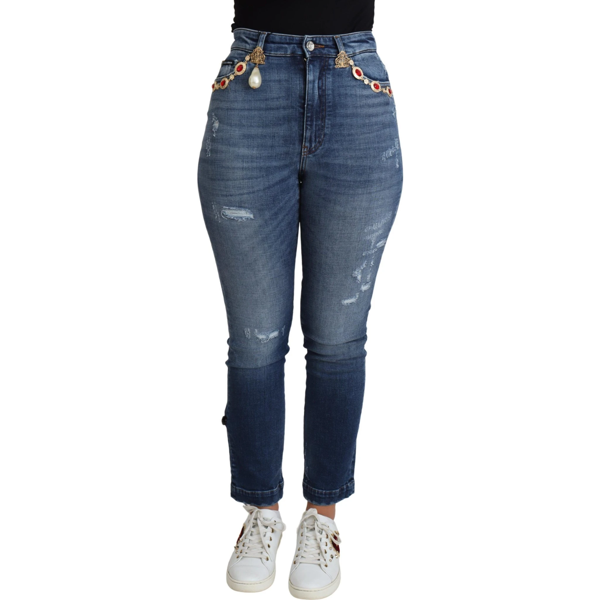 Blue Embellished Skinny Trouser Cotton Jeans