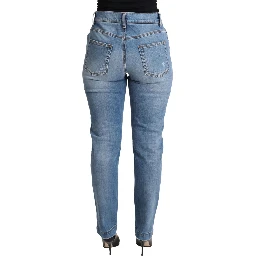 Blue Tattered Skinny Denim Cotton Blend Jeans