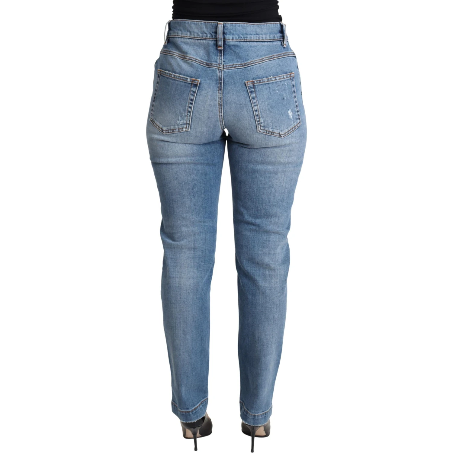 Blue Tattered Skinny Denim Cotton Blend Jeans