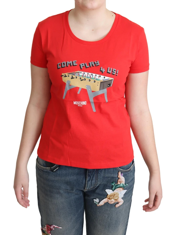Red Cotton Come Play 4 Us Print Tops Blouse T-shirt