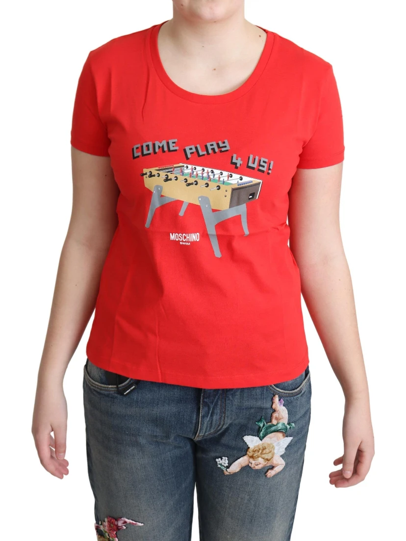 Red Cotton Come Play 4 Us Print Tops Blouse T-shirt