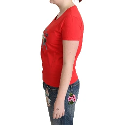 Red Cotton Come Play 4 Us Print Tops Blouse T-shirt