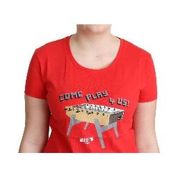 Red Cotton Come Play 4 Us Print Tops Blouse T-shirt