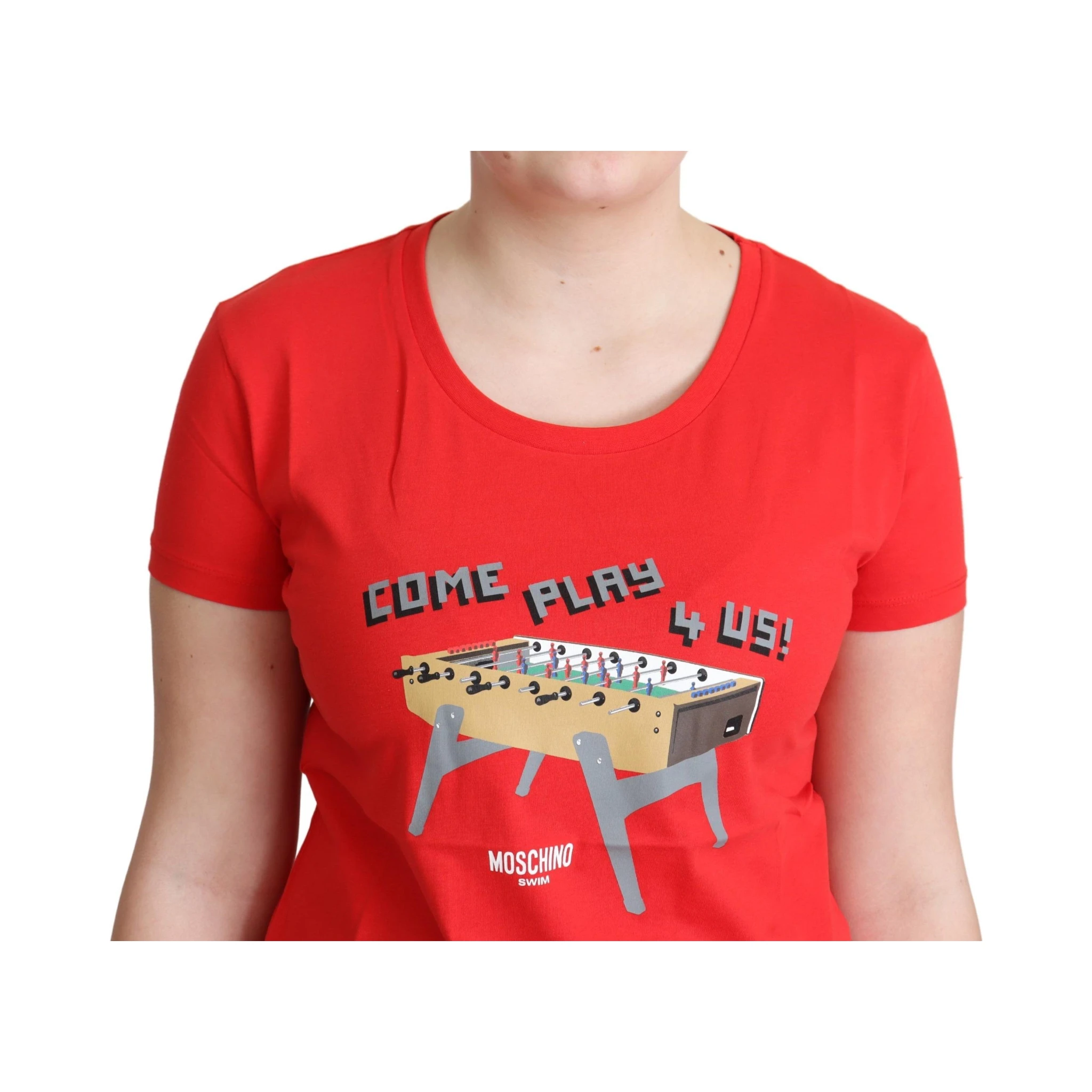 Red Cotton Come Play 4 Us Print Tops Blouse T-shirt
