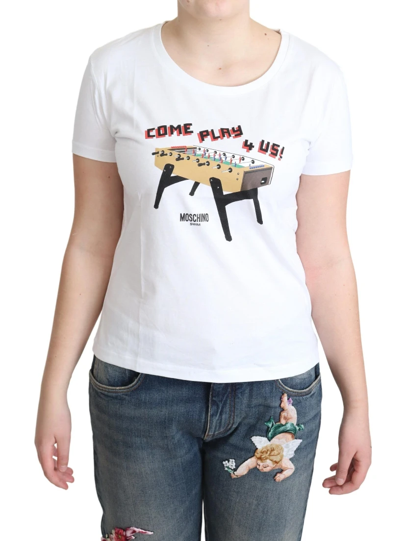 White Cotton Come Play 4 Us Print Tops T-shirt