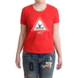 Red Cotton Swim Graphic Triangle Print  T-shirt