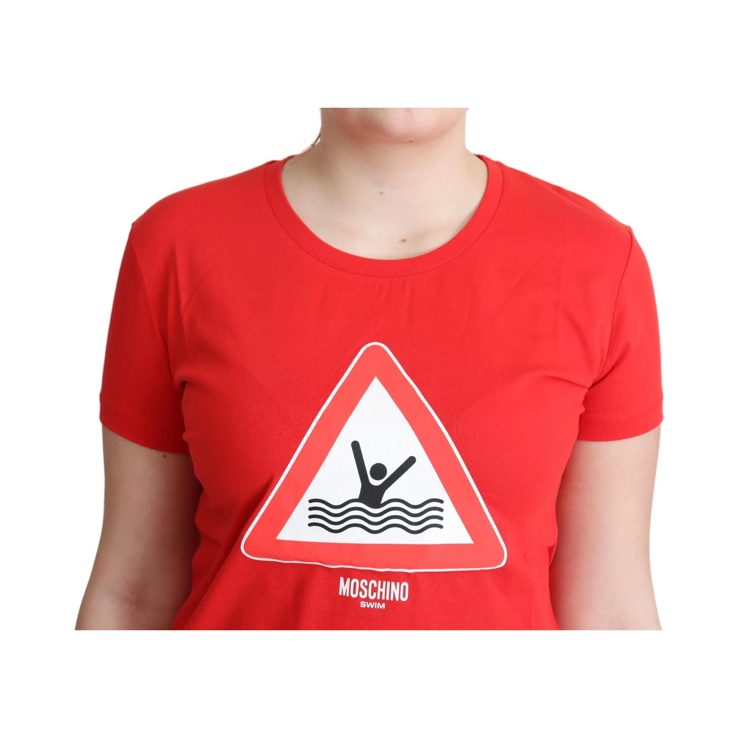 Red Cotton Swim Graphic Triangle Print  T-shirt