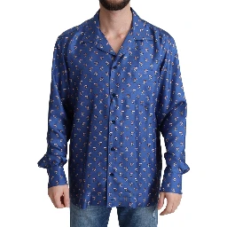 Blue Beach Chair Umbrella Print Silk Shirt