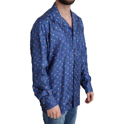 Blue Beach Chair Umbrella Print Silk Shirt
