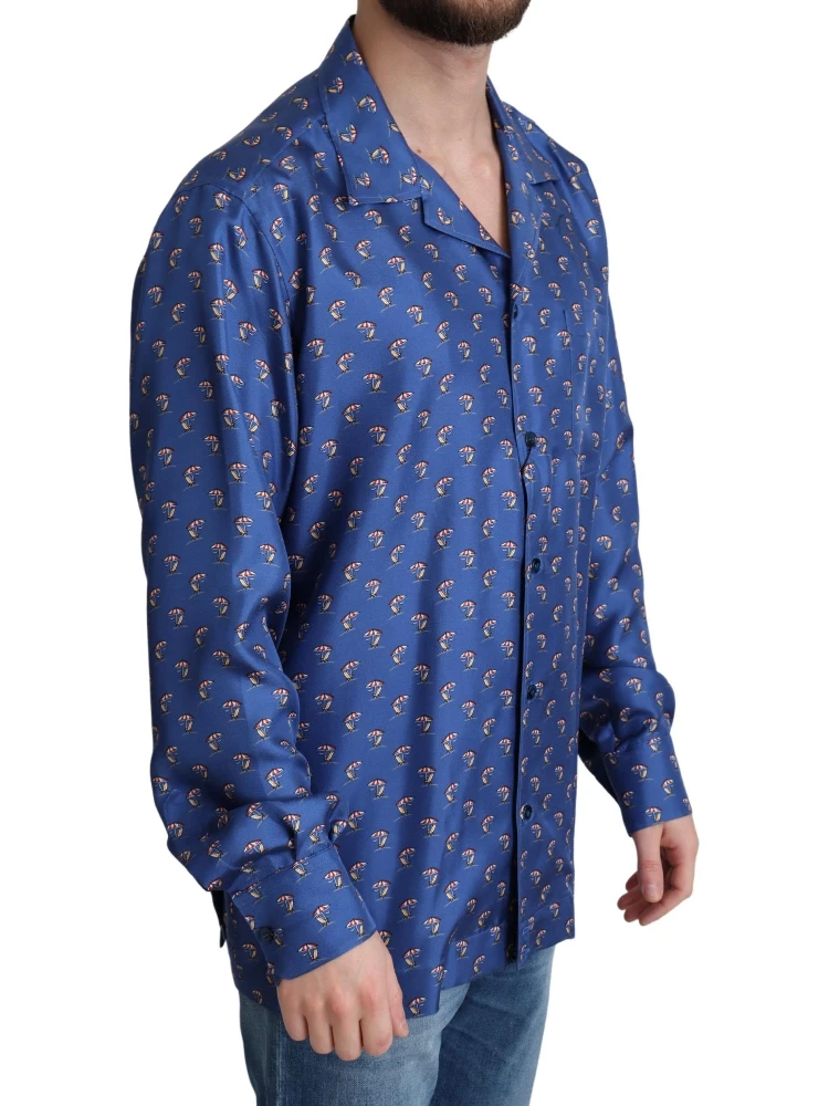 Blue Beach Chair Umbrella Print Silk Shirt alternative