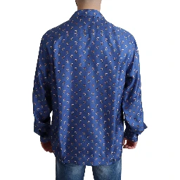 Blue Beach Chair Umbrella Print Silk Shirt