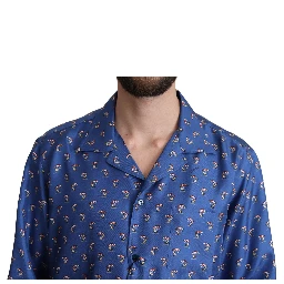 Blue Beach Chair Umbrella Print Silk Shirt