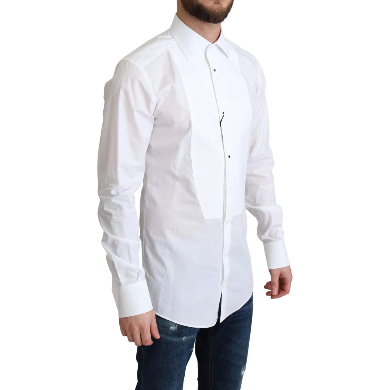 White Bib Cotton Poplin Men Formal Shirt