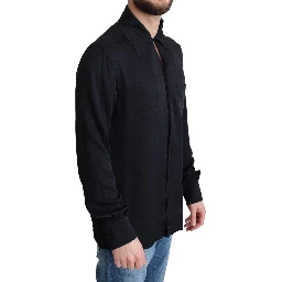 Black Jacquard Silk Casual Button Down Shirt